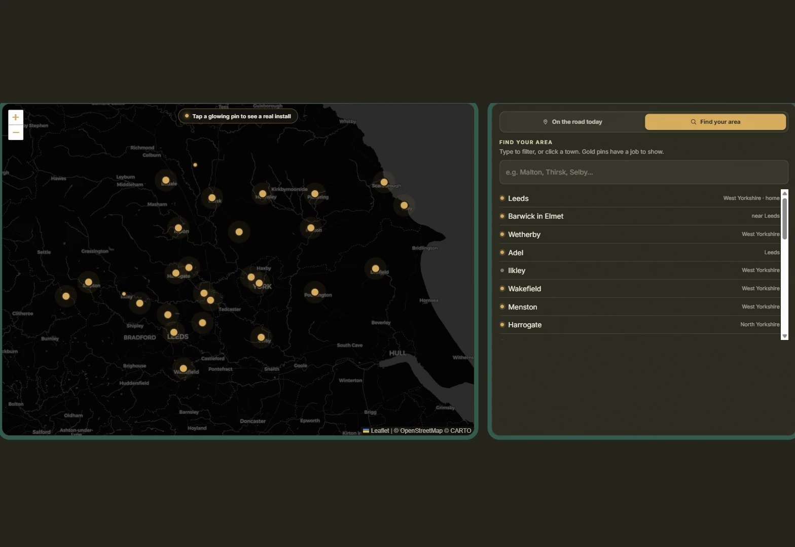 A local map pack and area page from the Carl Finnell site, showing the towns it is built to rank in
