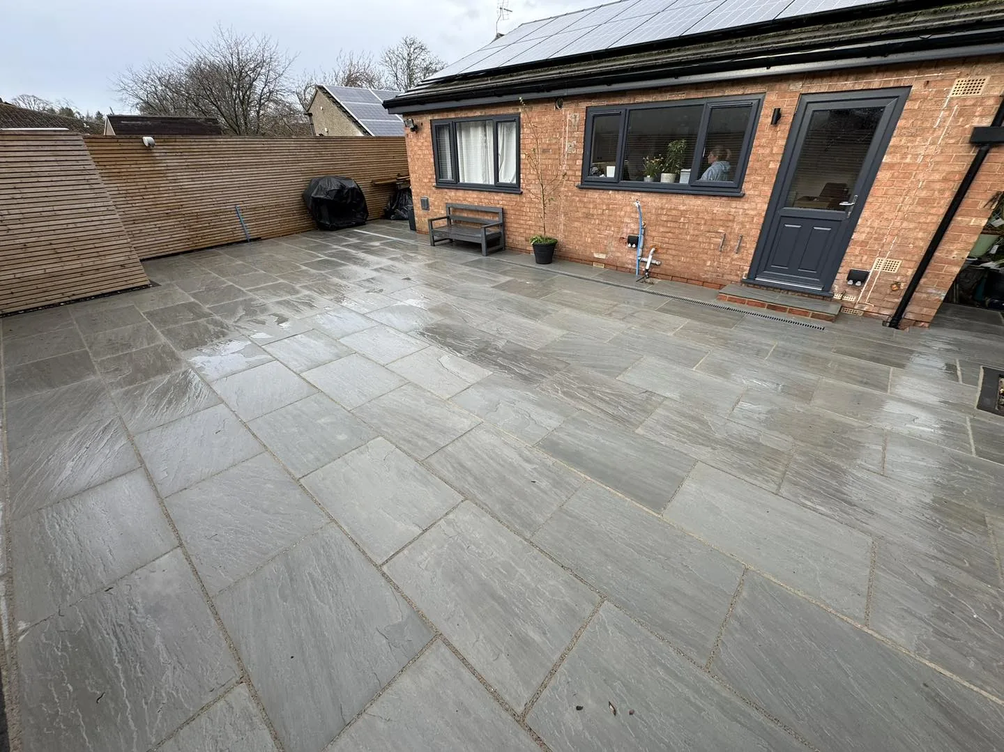 The same Thirsk patio after cleaning by Hopkins, the slabs bright and the colour restored